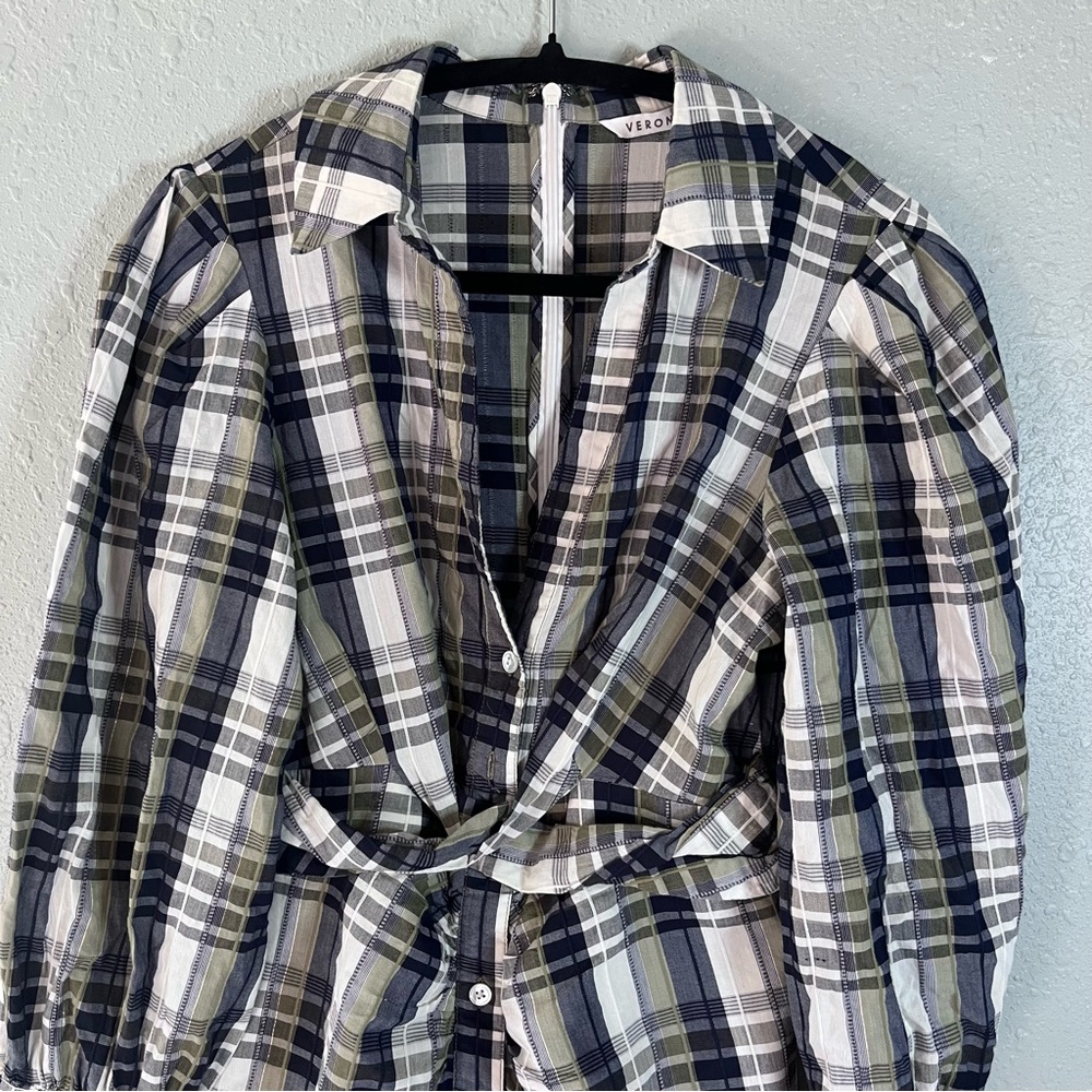 Veronica Beard Plaid Shirt Dress Belted Midi Button Front Long - Picture 5 of 14